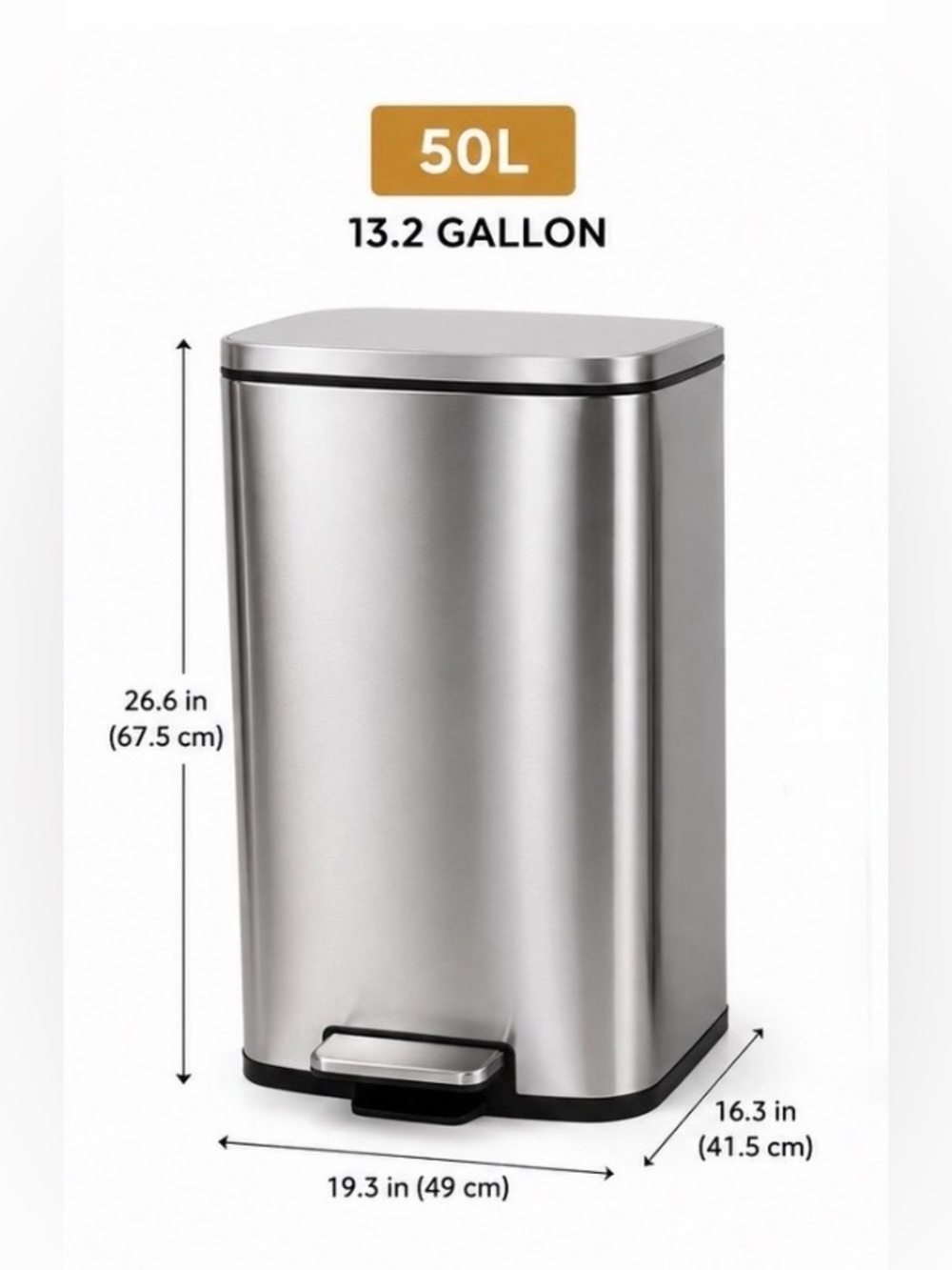 50L Stainless Steel Step Trash Can - Silver